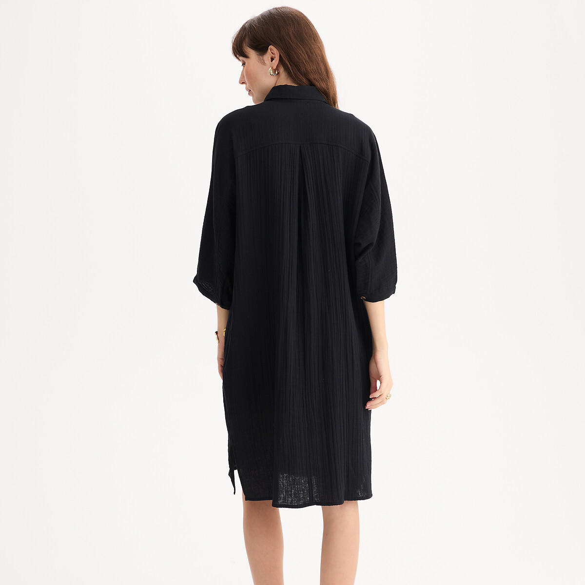Abito dritto, lunghezza al ginocchio in cotone nero , ANNE WEYBURN