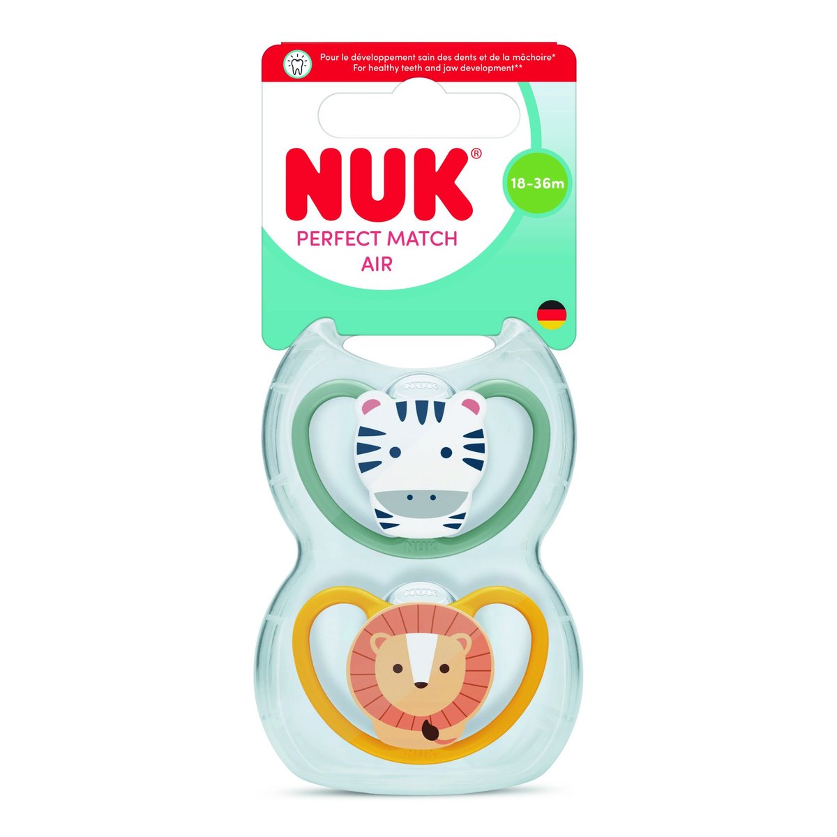 Lot de 2 sucettes Perfect Match Air 18-36 mois Zèbre/Lion - Nuk zèbre / lion, NUK