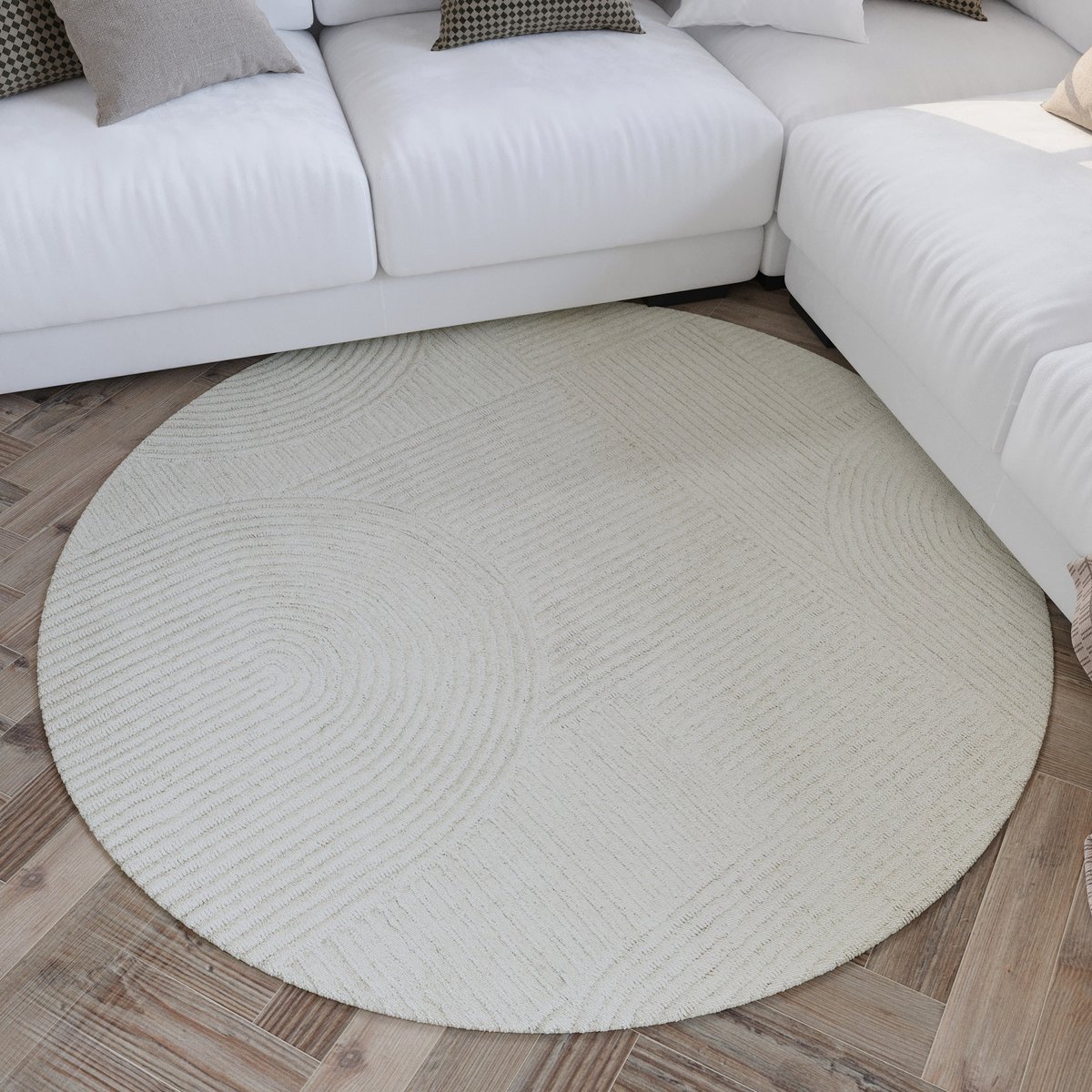 Tapis rond tufté main à relief , HAMPTONS THIRTYSIX blanc crème, WECON HOME