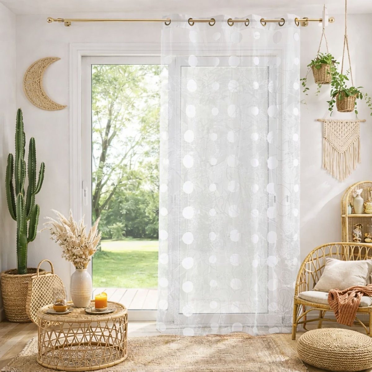 Voilage Organza et Jacquard Cordons Satiné blanc, HOME MAISON