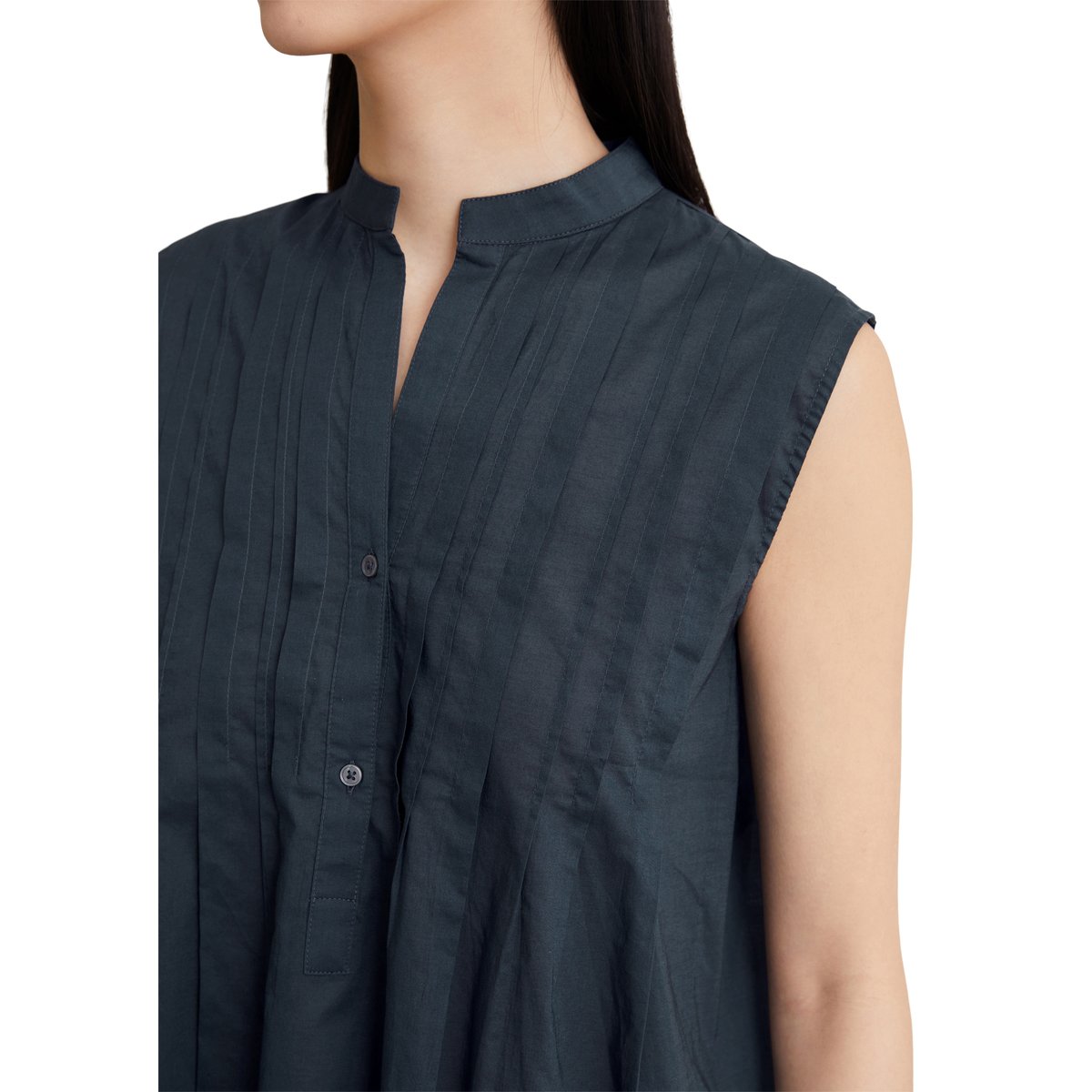 Blouse sans manches relaxed en voile de coton Silky-Touch bleu fooncé, MARC O'POLO