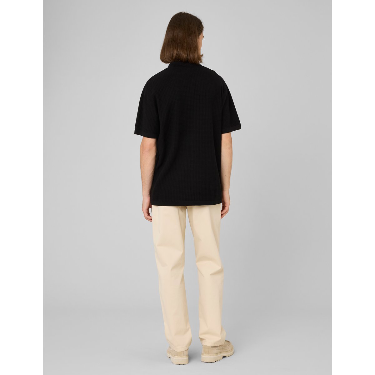 Polo maille côtelée noir, BZB