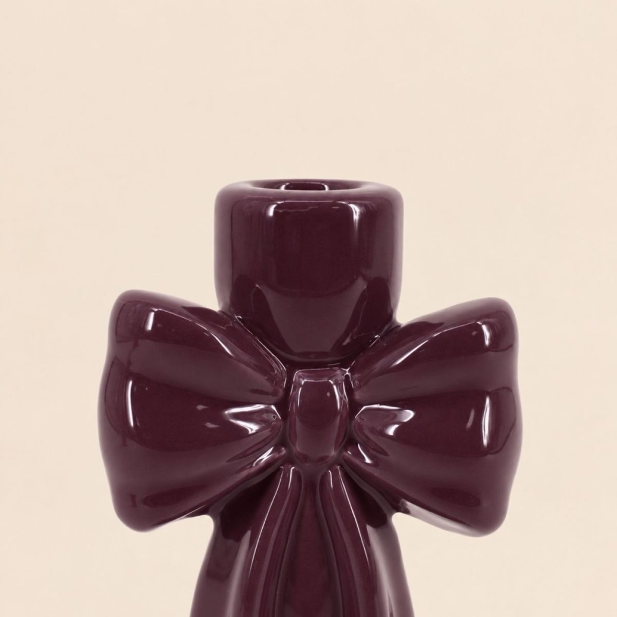 Set de 2 bougeoirs en céramique noeud violet et rose violet, ORNAMI