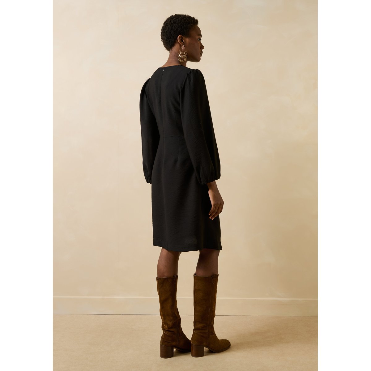 Robe midi cintrée noire portefeuille noir, LA FEE MARABOUTEE