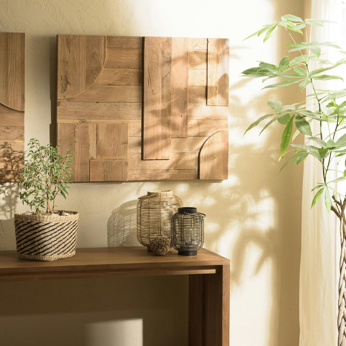 Décoration murale pin recyclé formes variées DENVER bois naturel, PIER IMPORT