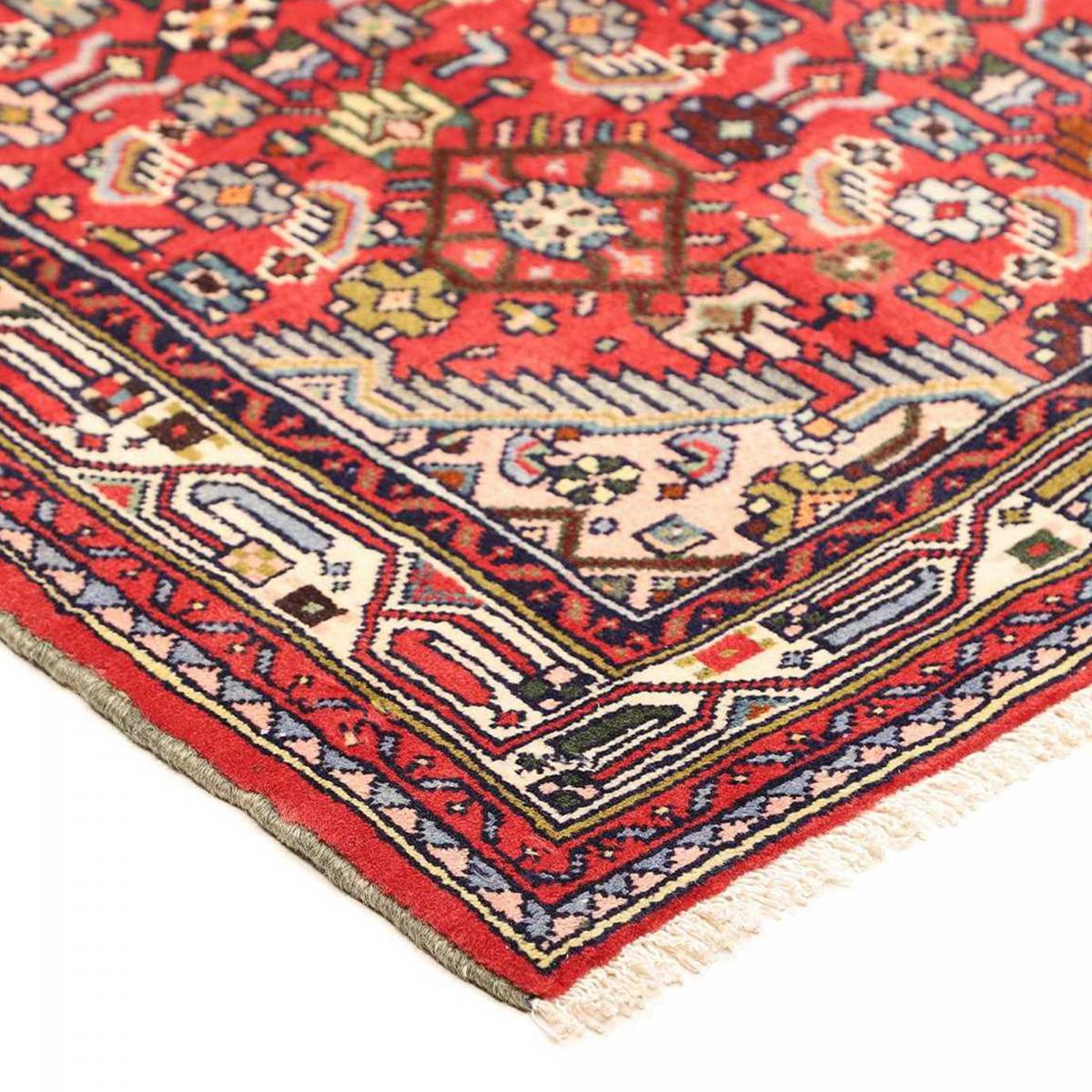 Tapis d'orient au motif oriental, noué main, HAMADAN 178 rouge, beige, bleu, UN AMOUR DE TAPIS