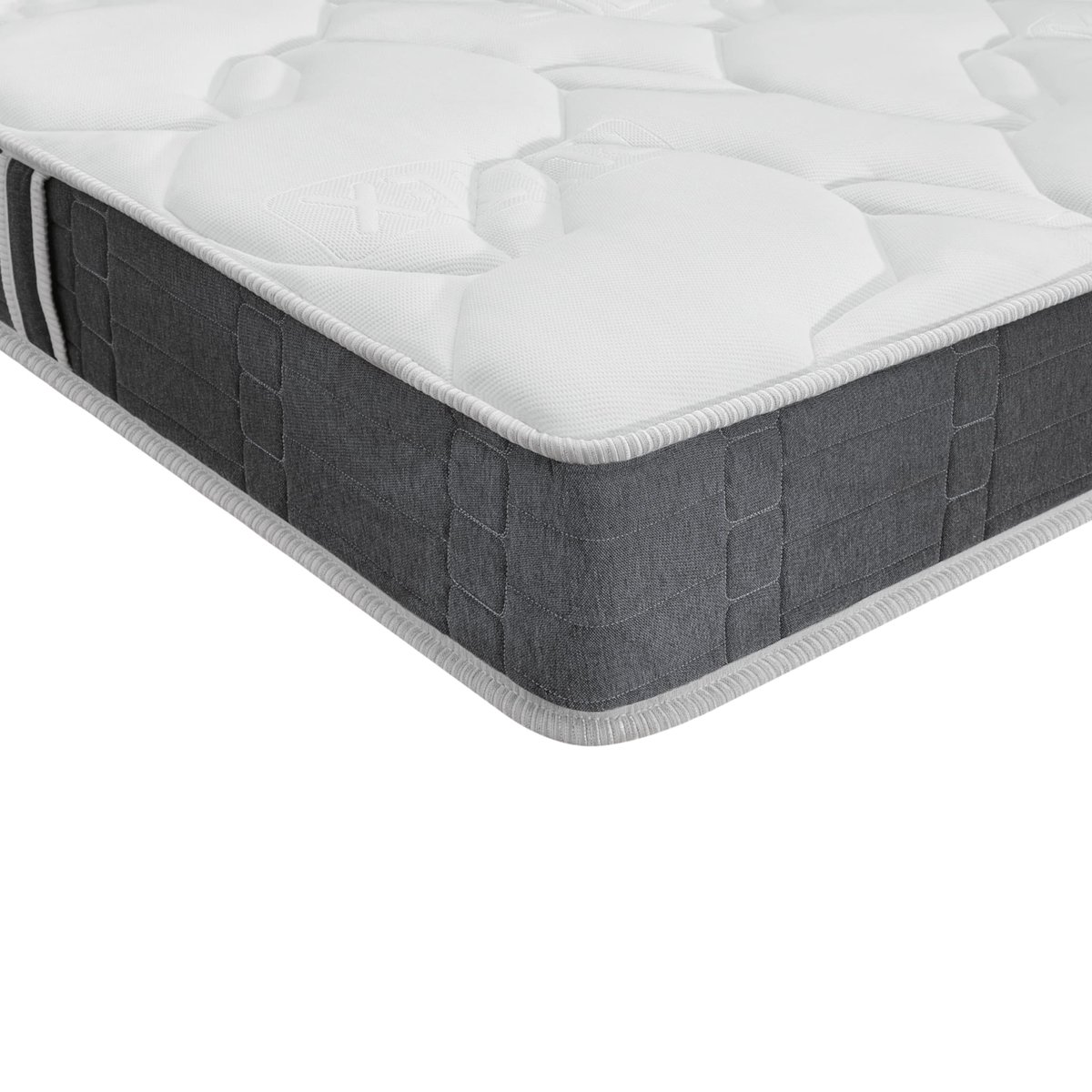 Ensemble matelas nano et mousse bodysoft ESSENTIAL, sommier Vigoroso gris fumé et pieds blanc, BULTEX