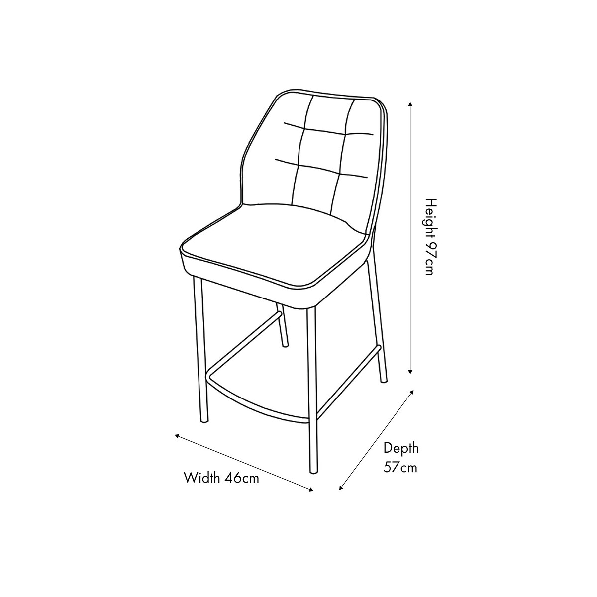 Elys Quilted Chenille & Metal Bar Stool dark grey, SO'HOME