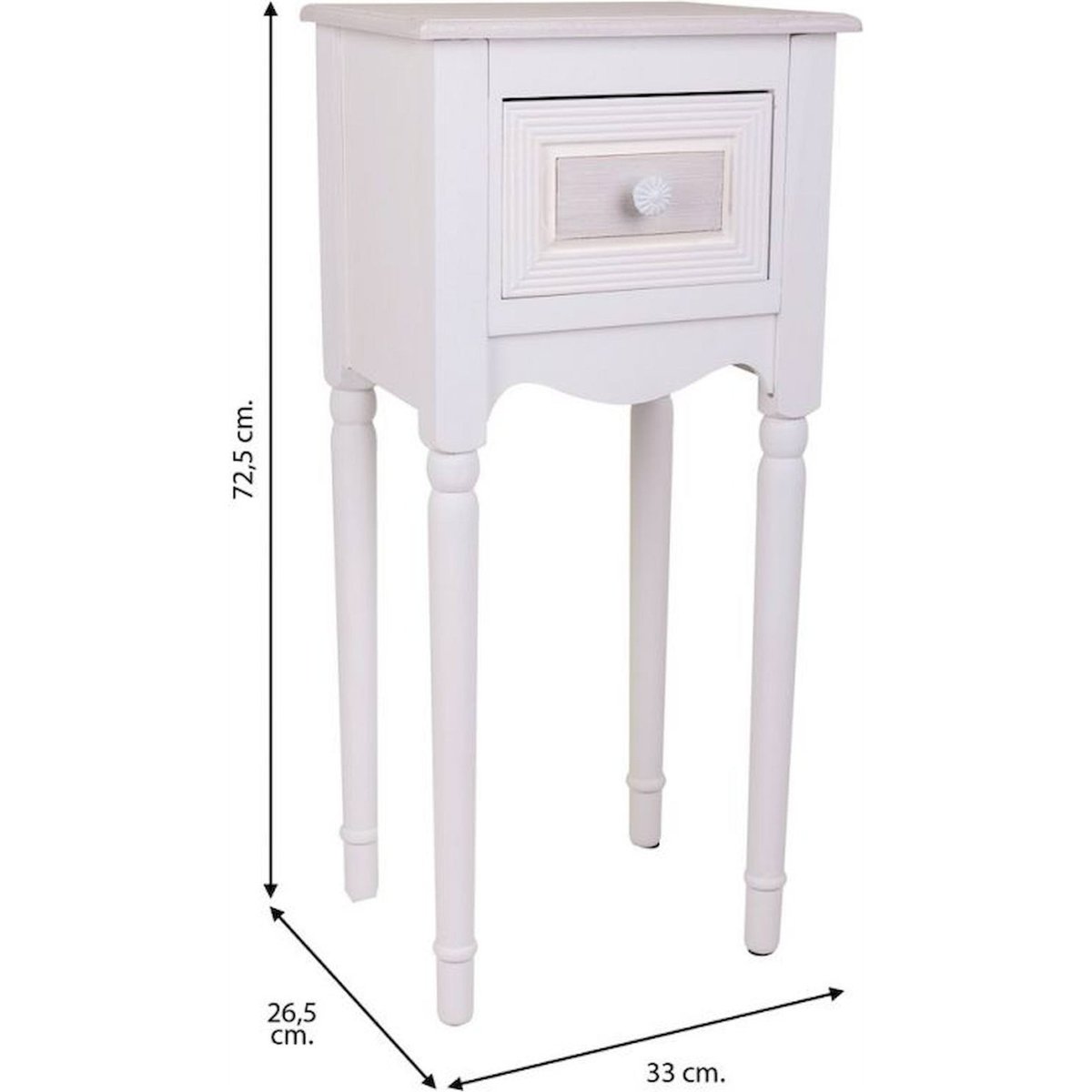 Table de chevet en bois avec tiroir rectangulaire blanc mat élégant, RECOLLECTION