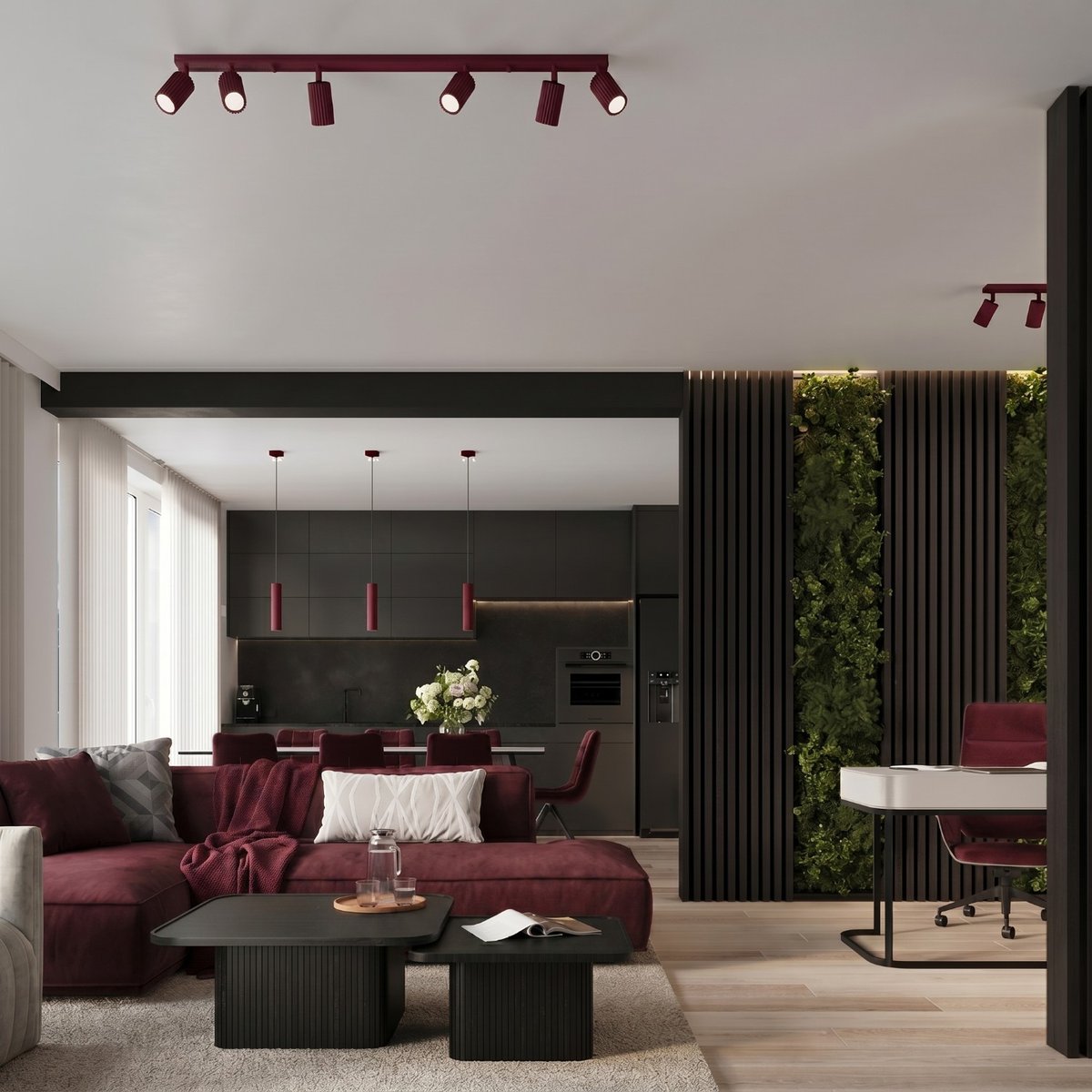 Suspension Aluminium Bourgogne GU10 3 Karbon bourgogne, EDEN