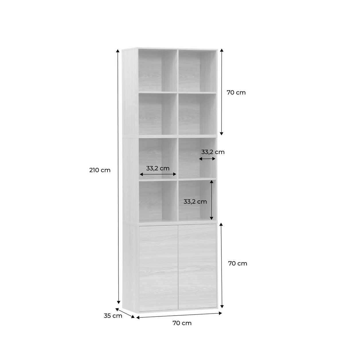 Etagère, bibliothèque modulable décor bois 3 éléments - 2 portes 8 niches KOMPO blanc, SWEEEK