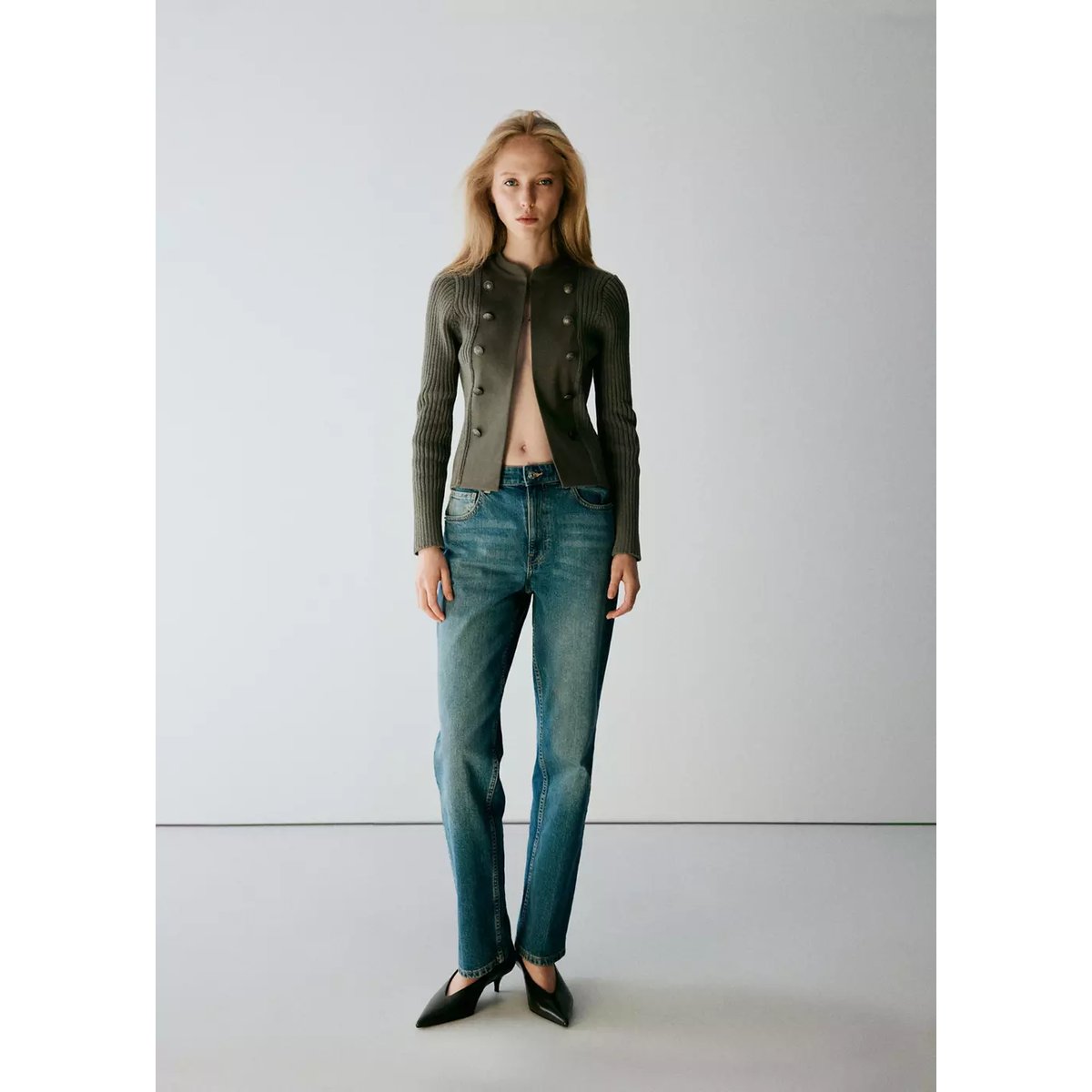 Veste en maille avec détails de boutons kaki, MANGO
