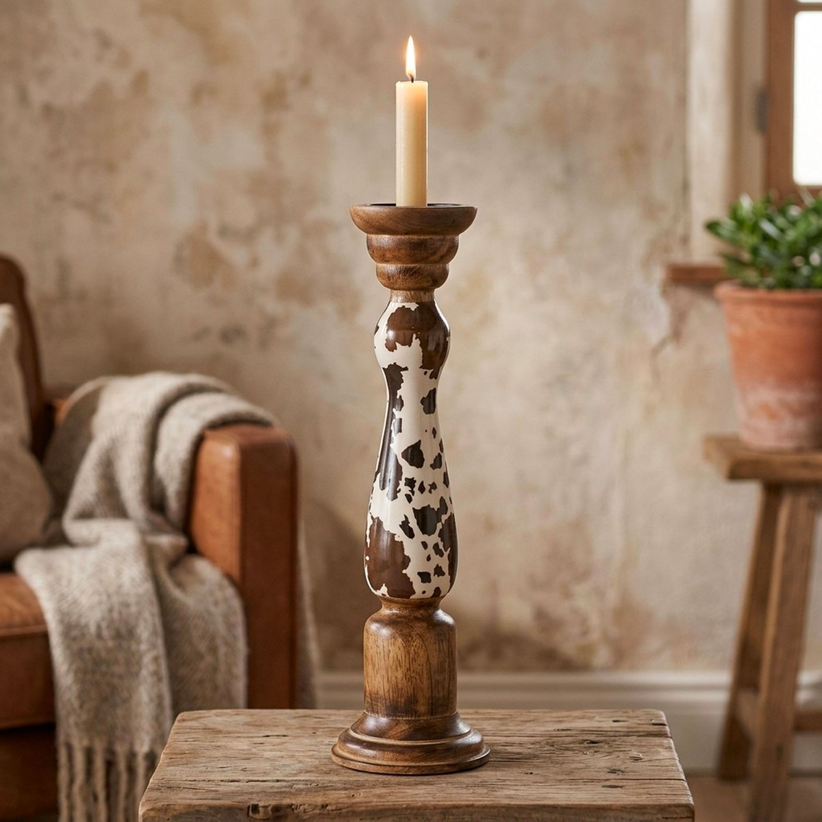 Grand bougeoir en bois de manguier montana 12.5x12.5x45cm bois, WADIGA