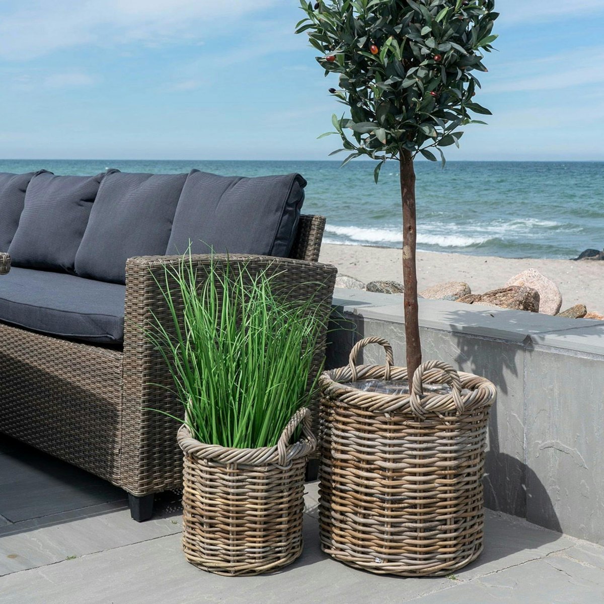 Cache-pot haut pour plantes ou graminées (lot de 2) beige, PIER IMPORT