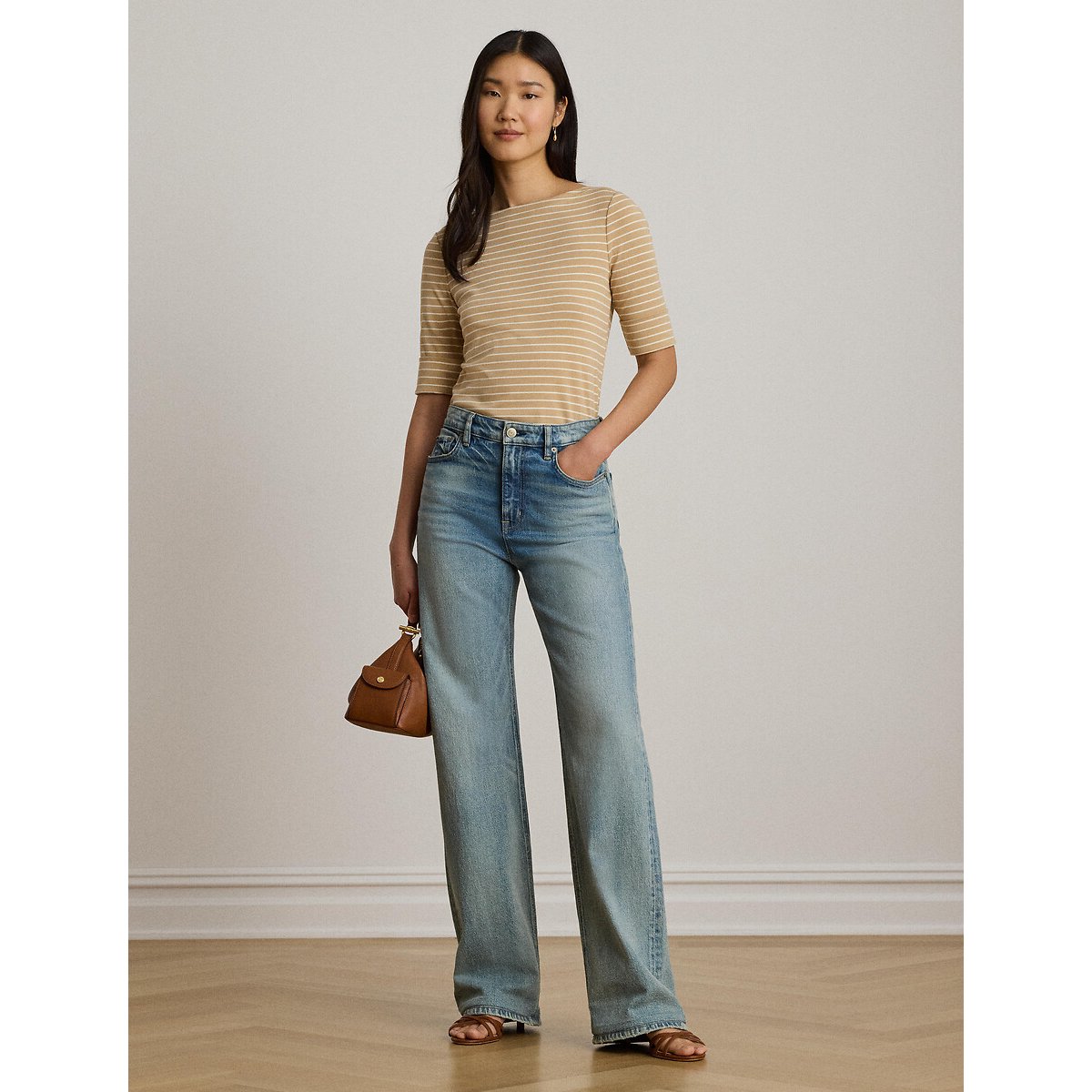 T-shirt manches courtes col bateau à rayures  beige, LAUREN RALPH LAUREN