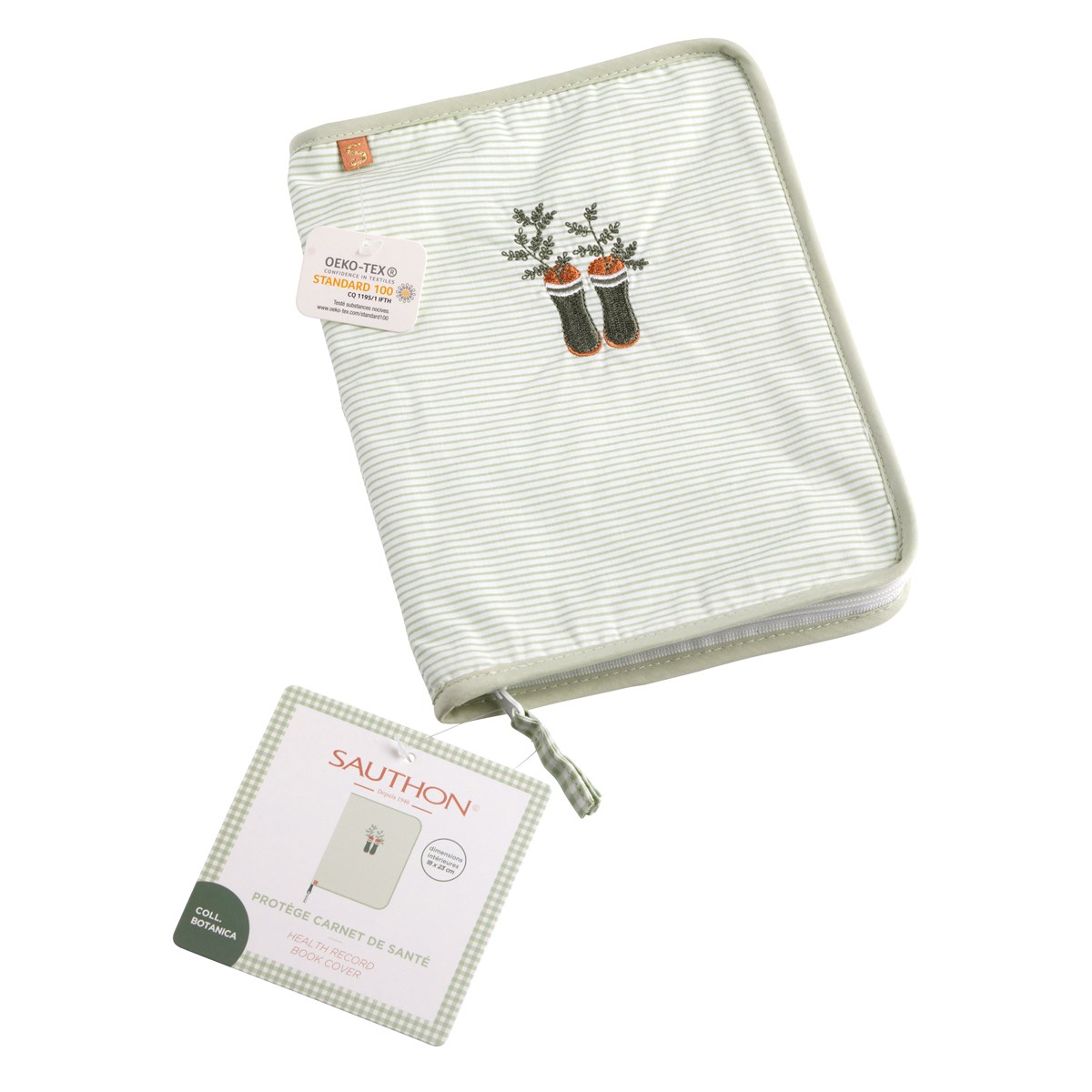 Protège carnet de santé en coton vert, SAUTHON