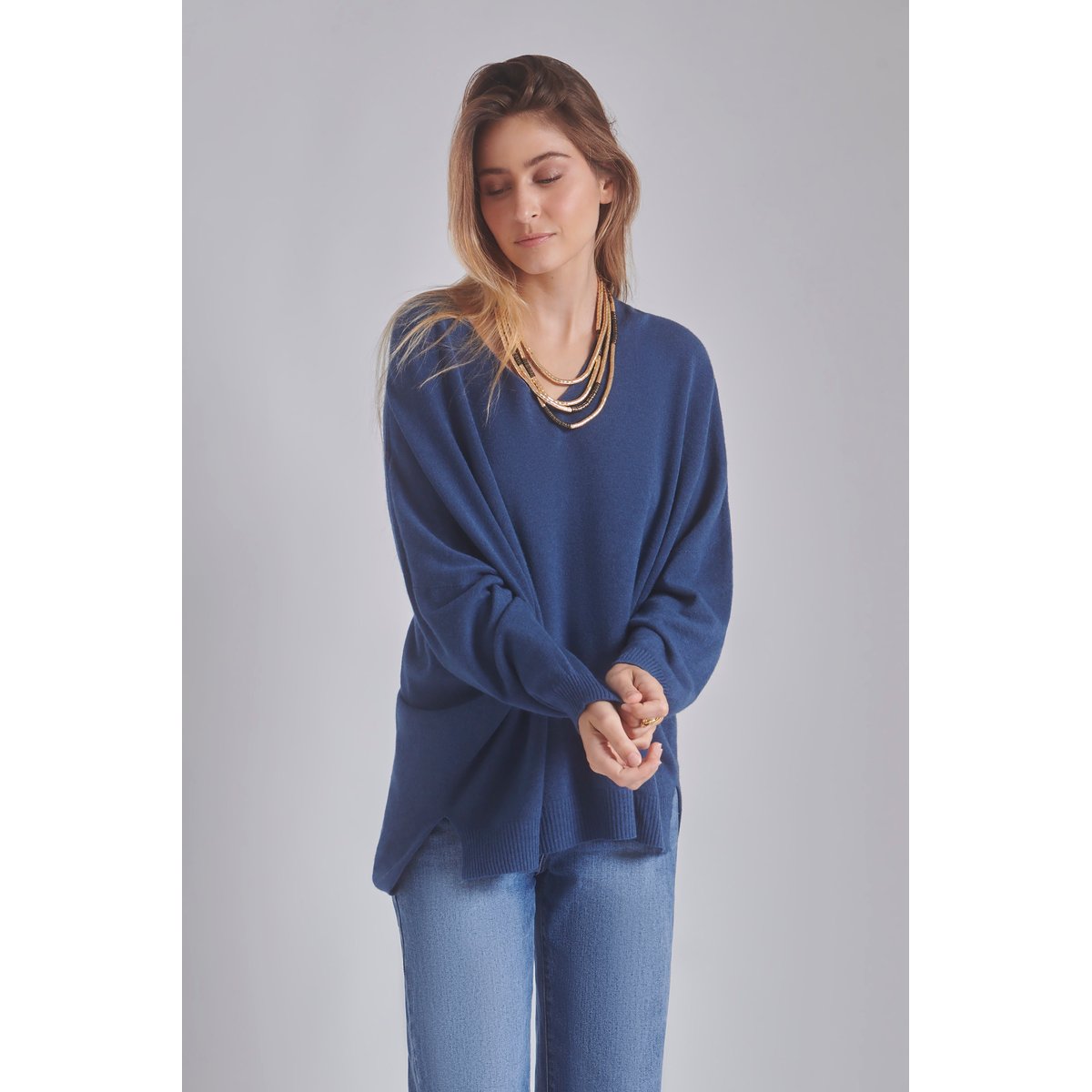 Pull maille fine YVAN bleu pétrole, BENOA