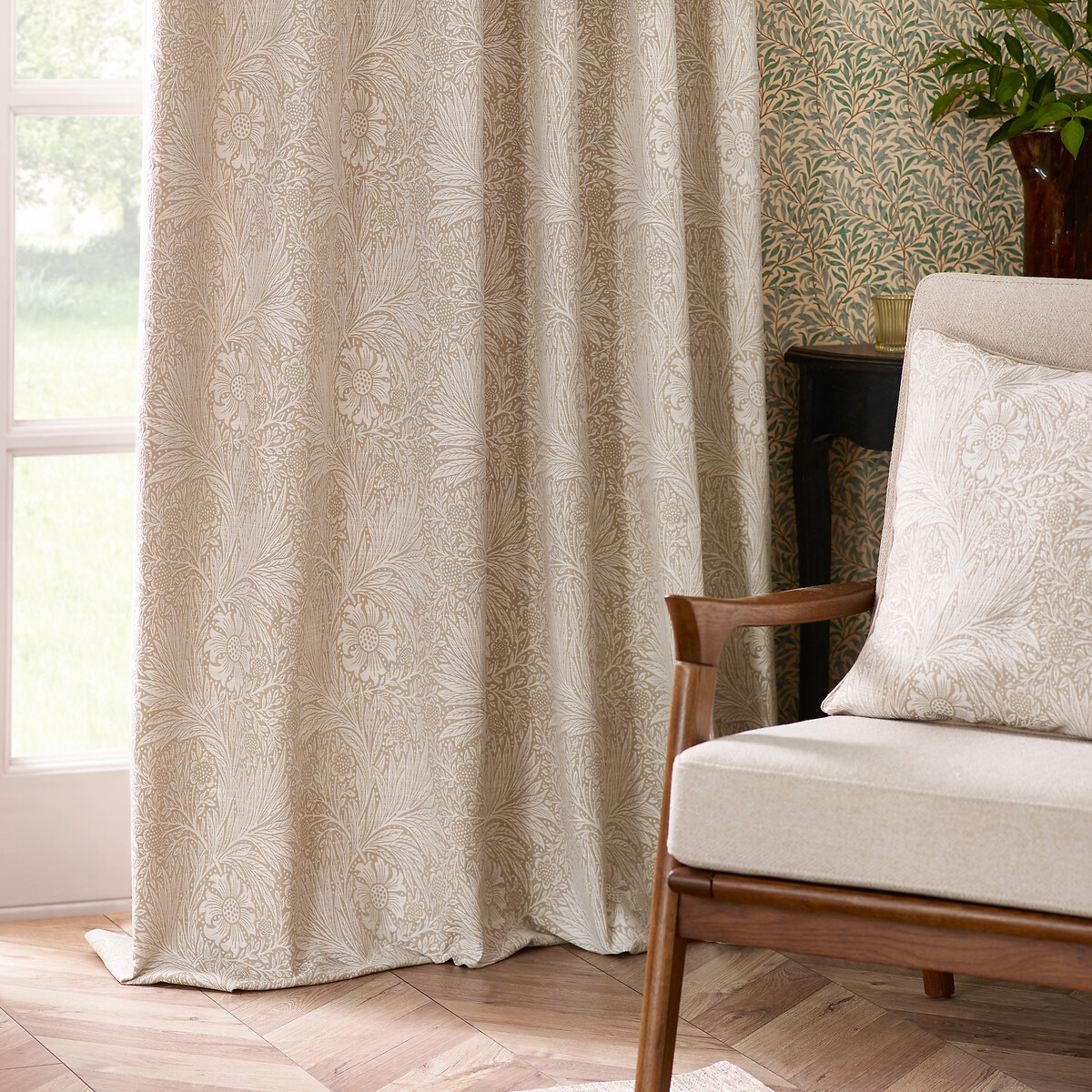 Marigold Jacquard Pencil Pleat Curtains raw linen, MORRIS & CO.