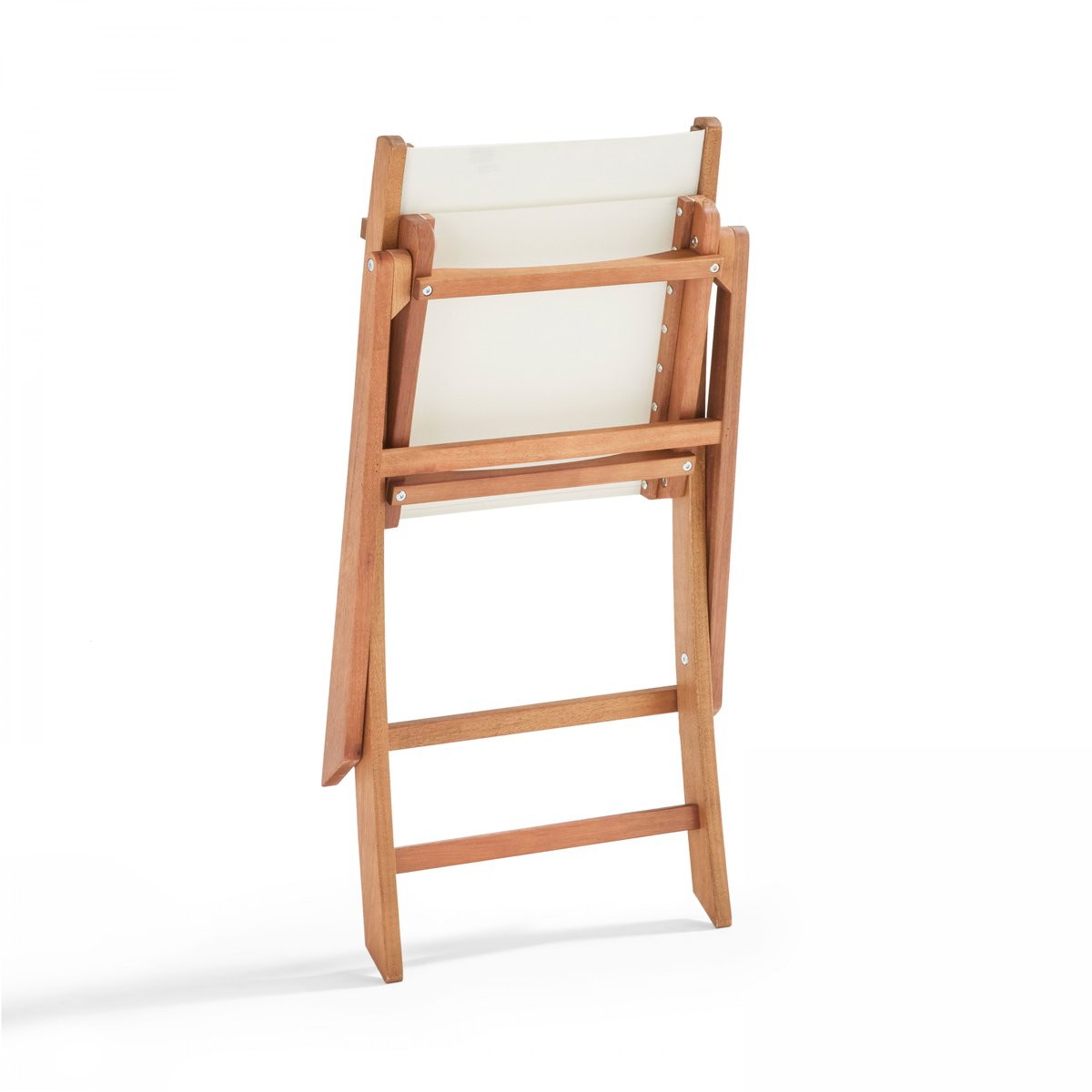 Lot de 2 chaises pliantes textilène et bois, SETE blanc, OVIALA