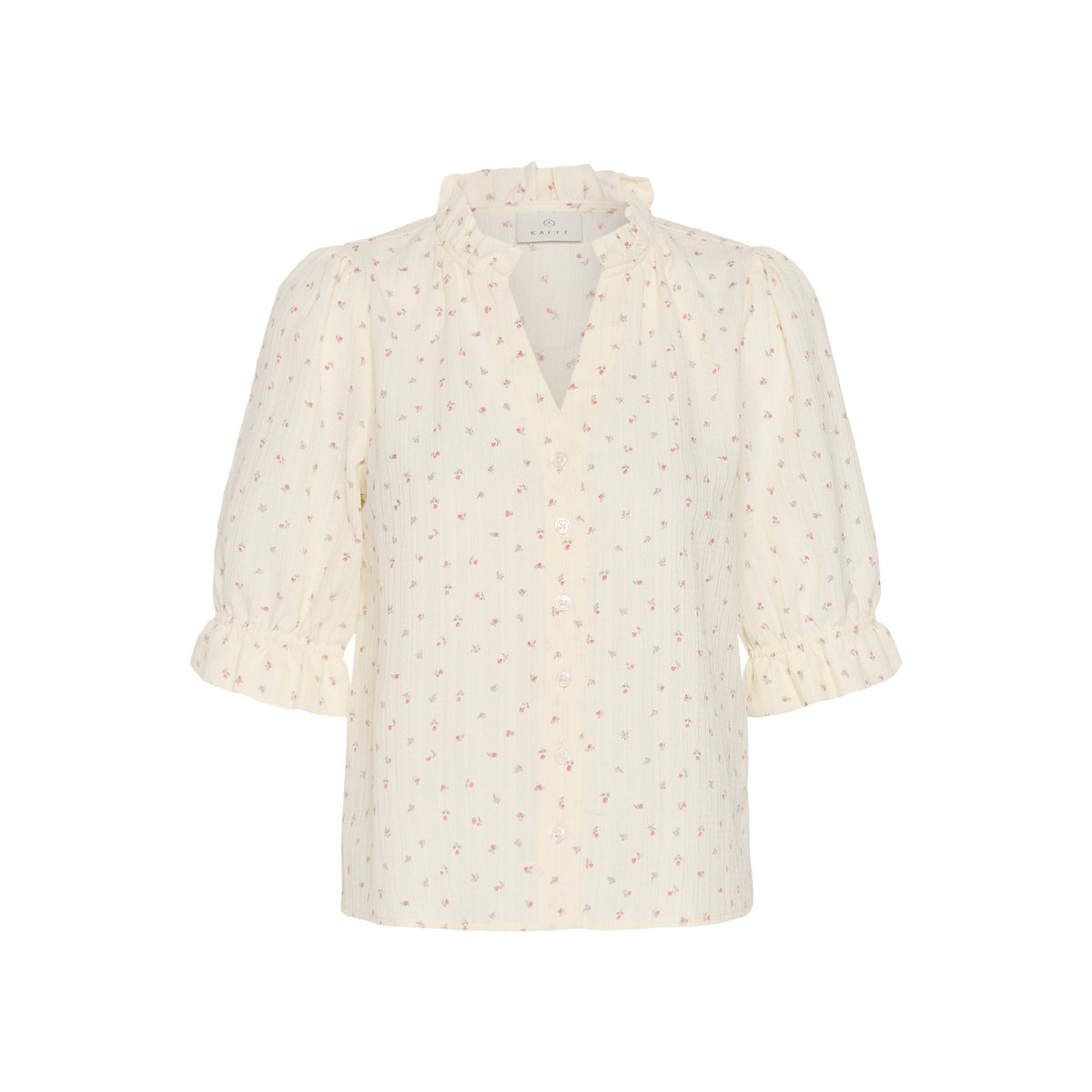 Chemise à manche courte blanc rose chalk w. pink roses, KAFFE