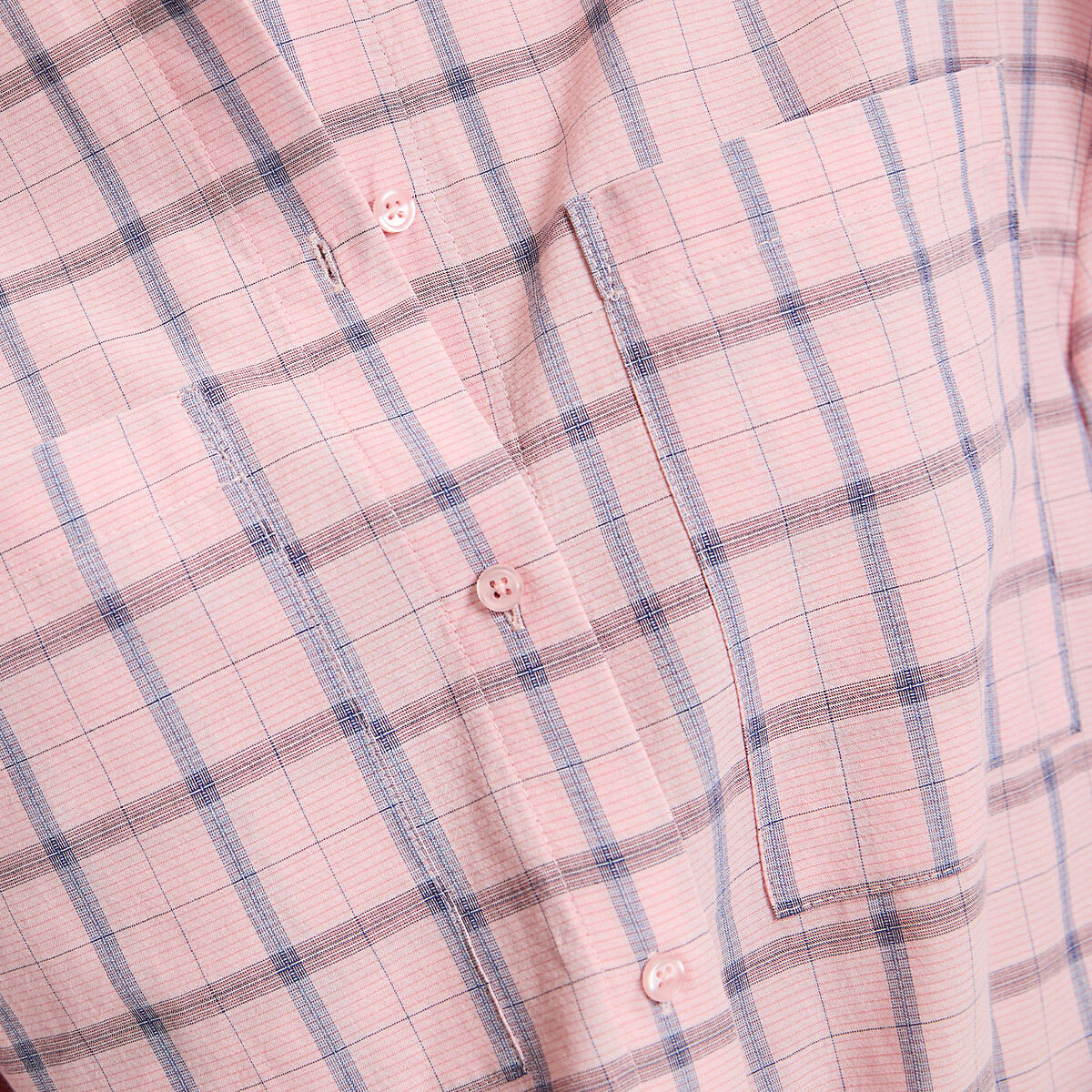 Chemise col rond manches longues à carreaux carreaux rose, LA REDOUTE COLLECTIONS