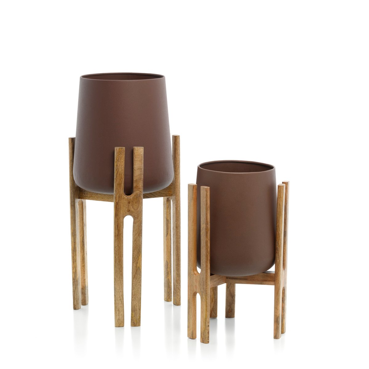 Cache-pot en laiton et bois FORKED brun naturel, BAZAR BIZAR