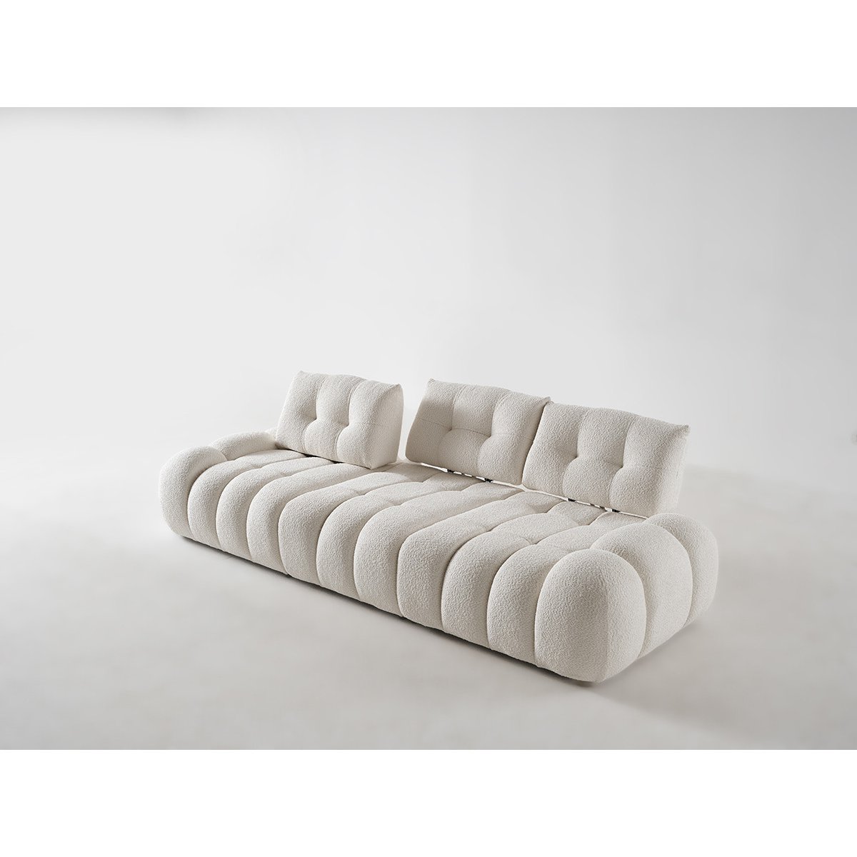 Canapé droit fixe 3 places en tissu bouclette, APOLLON blanc, BOBOCHIC