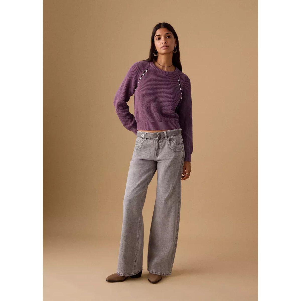 Pull-over maille détail boutons rose, MANGO TEEN