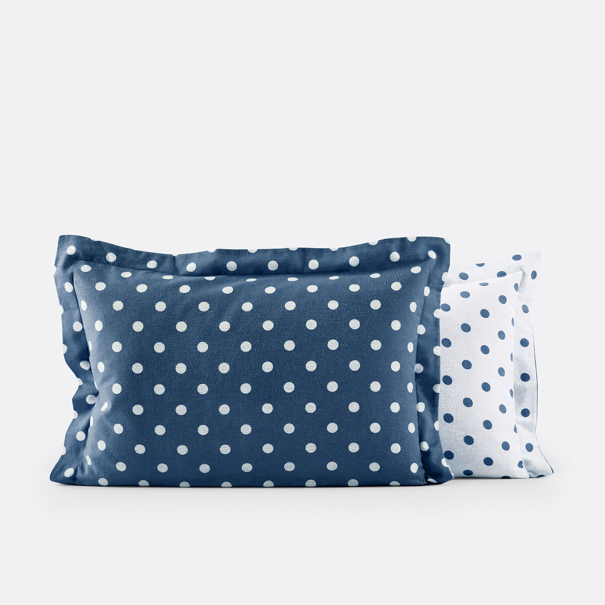 Clarisse Polka Dot Brushed Cotton Pillowcase white/petrol blue, LA REDOUTE INTERIEURS