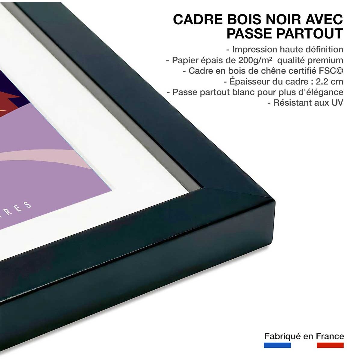 Poster de mallorca affiche + cadre en bois - noir, HEXOA