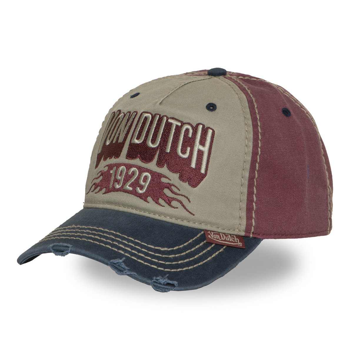 Casquette baseball RETRO beige/rouge/bleu foncé, VON DUTCH