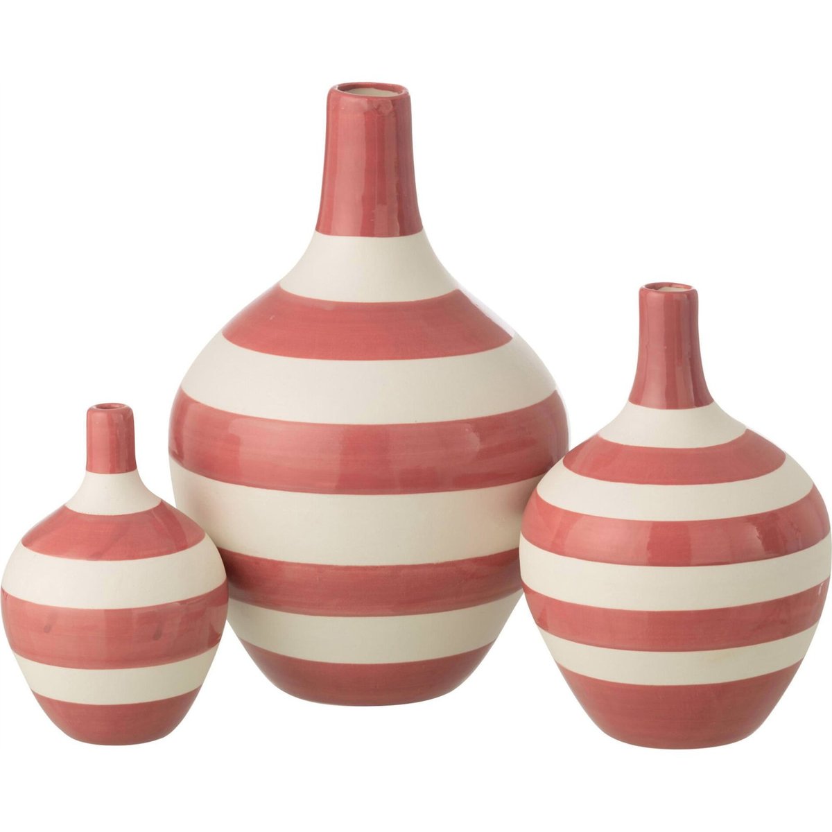 Vases en porcelaine rayée, Lot de 3 blanc et rose, RECOLLECTION
