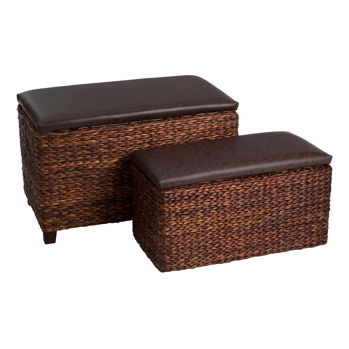Set of 2 Natural Leather Effect Ottoman Storage brown , SO'HOME