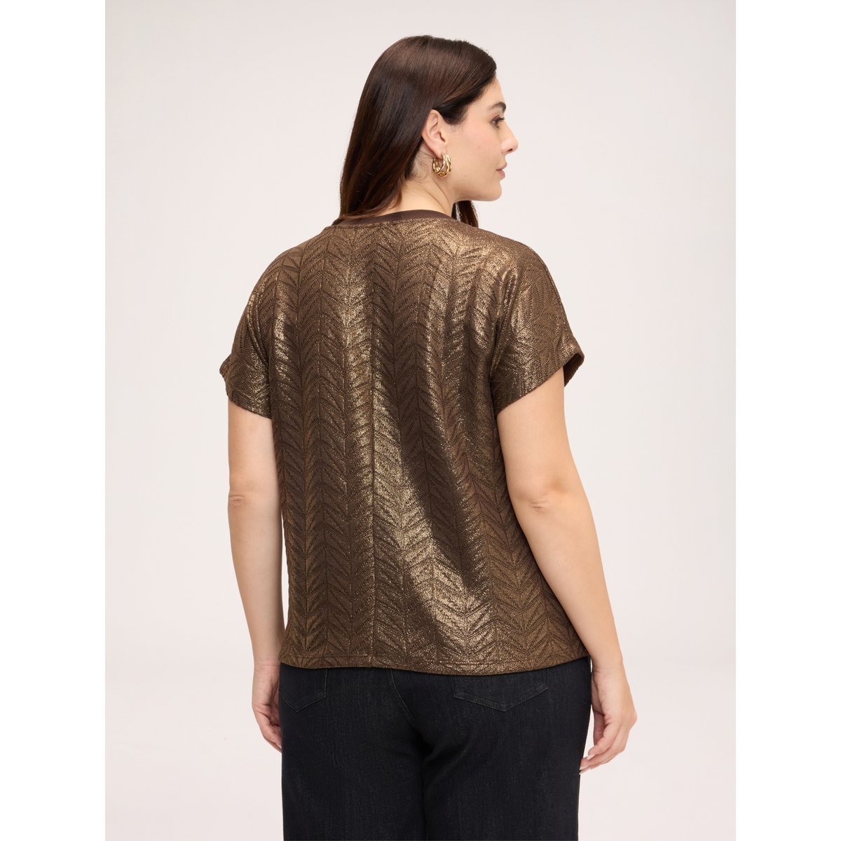 T-shirt col en V marron, FIORELLA RUBINO