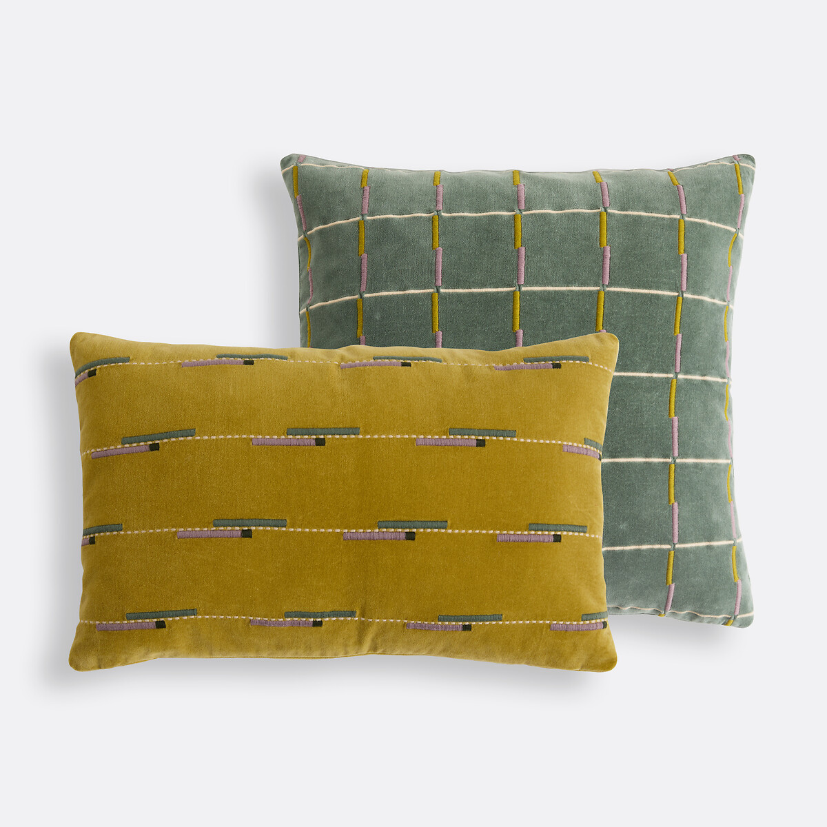 Housse de coussin rectangulaire, en velours de coton brodé, JANAE multicolore, LA REDOUTE INTERIEURS