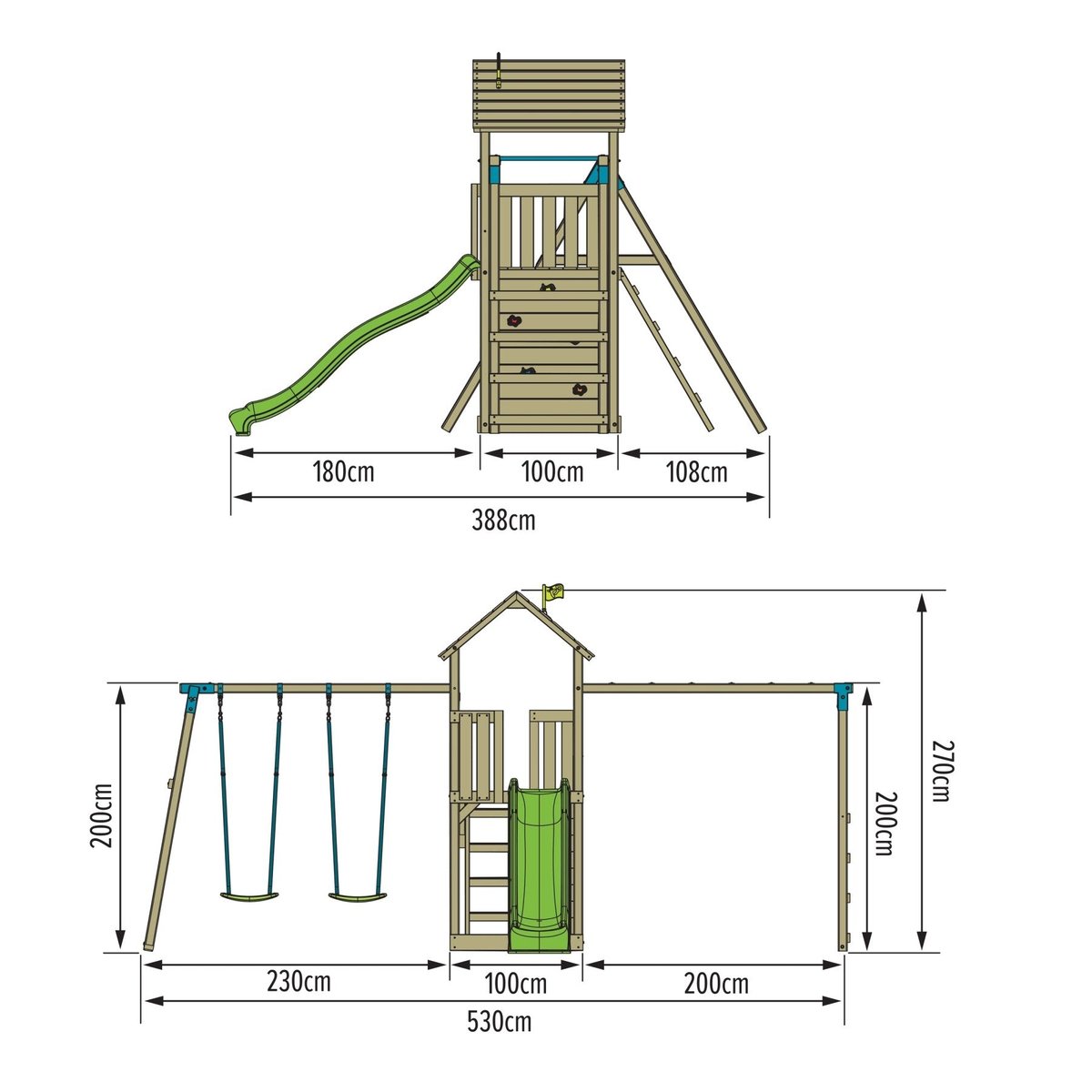 Aire de jeux pont de singe TAMARIN marron - bleu - vert, TP TOYS