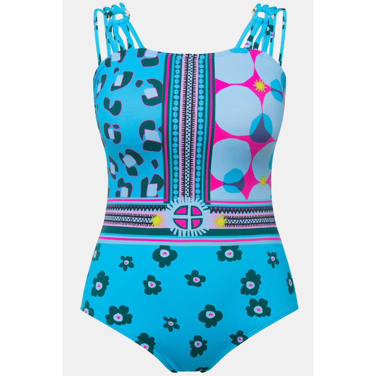 Maillot de bain à mélange d'imprimés bleu turquoise, ULLA POPKEN