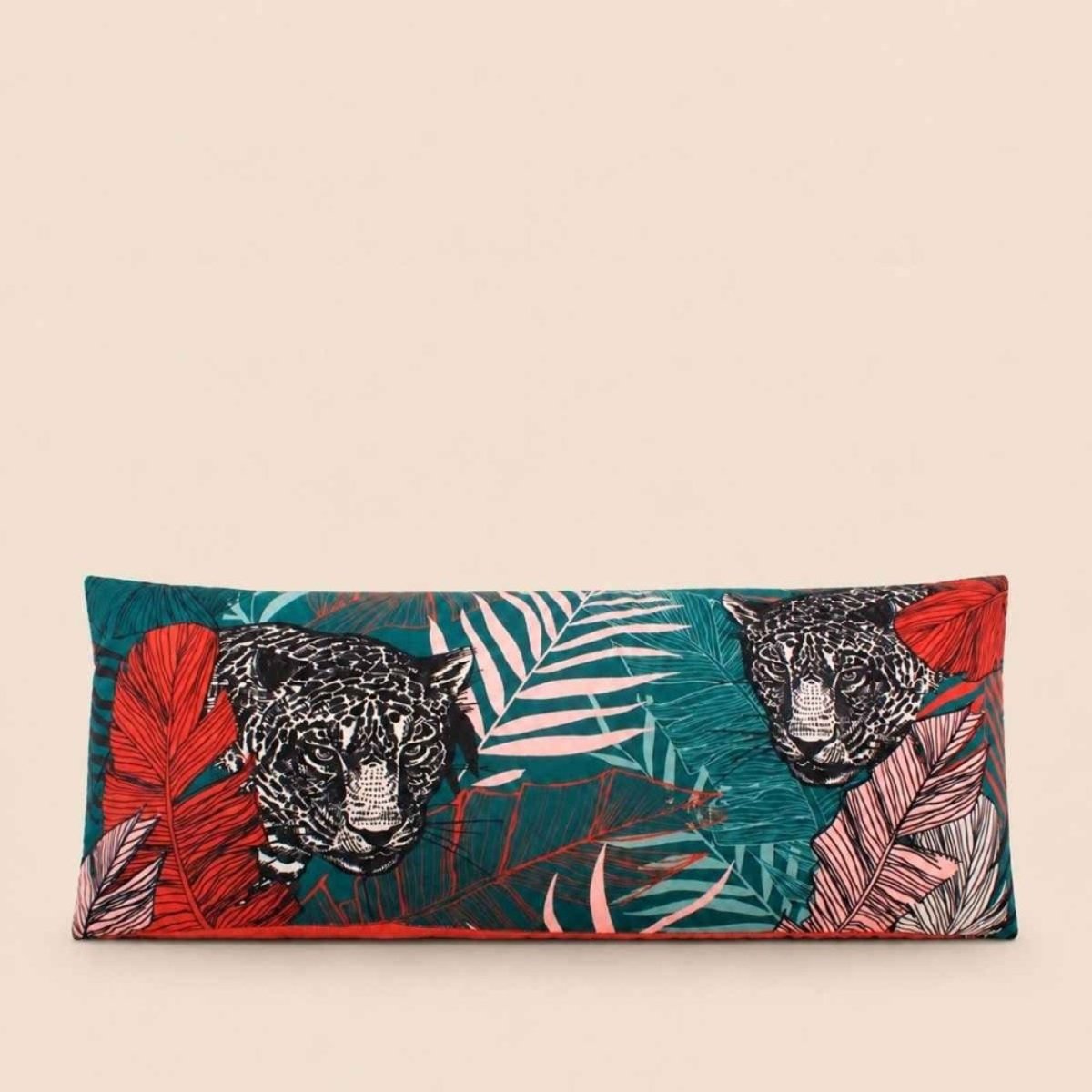 Coussin rectangulaire motifs jungle velours 70x30cm bordeau, ORNAMI