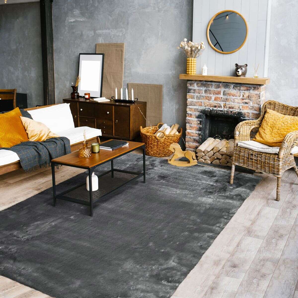 Tapis shaggy imitation fourrure extra doux   SIBERIE gris clair, THE DECO FACTORY