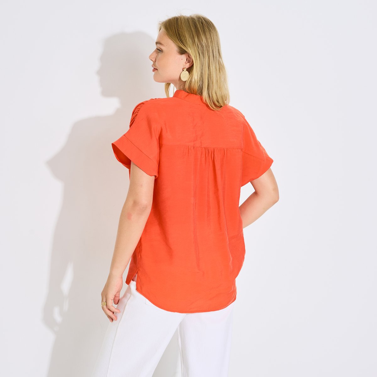 Blouse fluide col tunisien orange, GRAIN DE MALICE