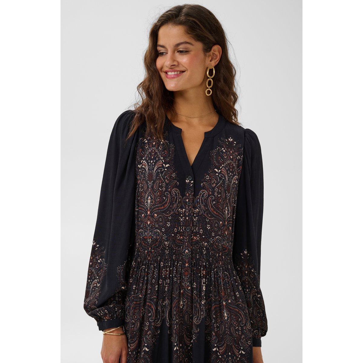 Robe noir black ethnic florals, CREAM