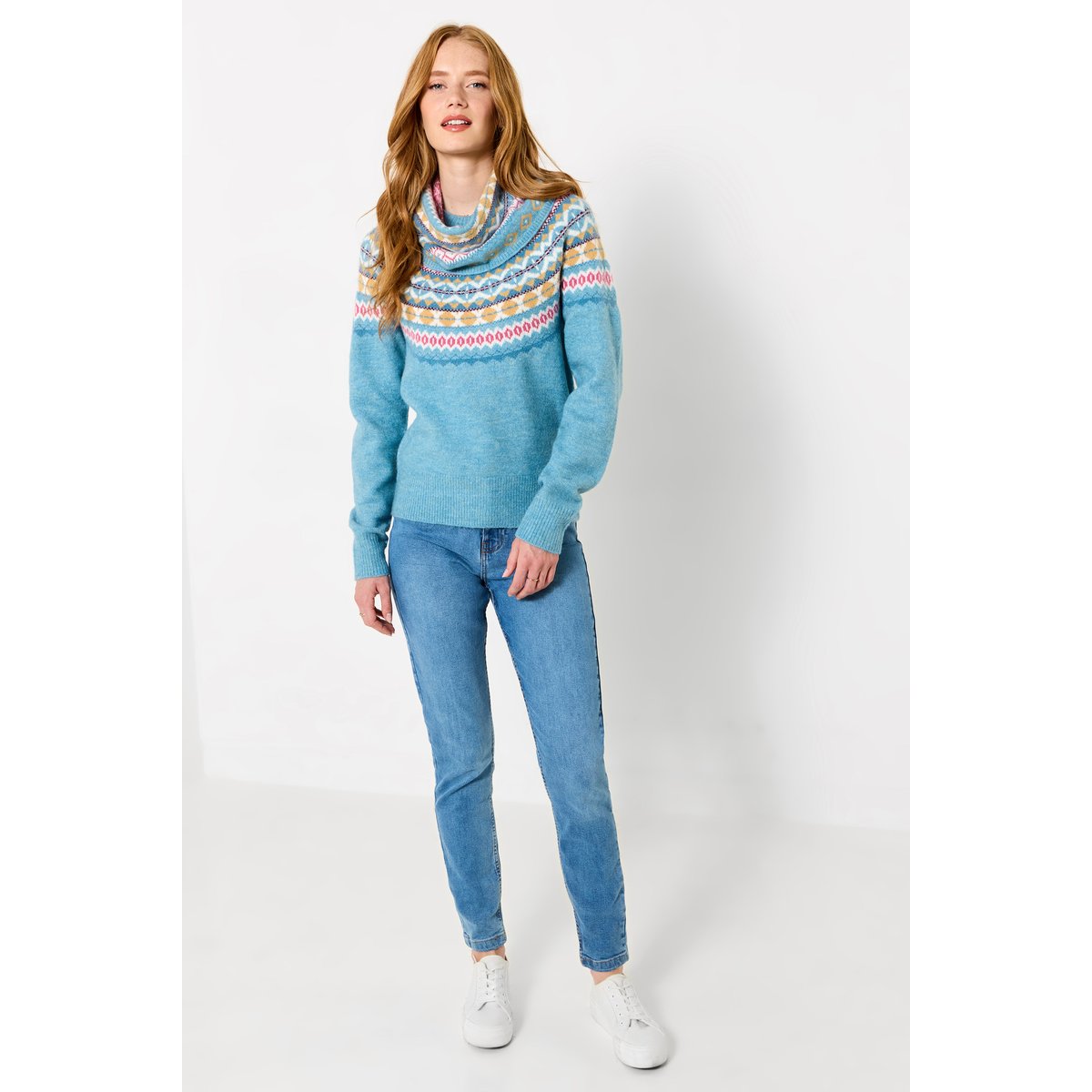 Fantastique Pull Fair Isle avec Snood Assorti bleu, JOE BROWNS