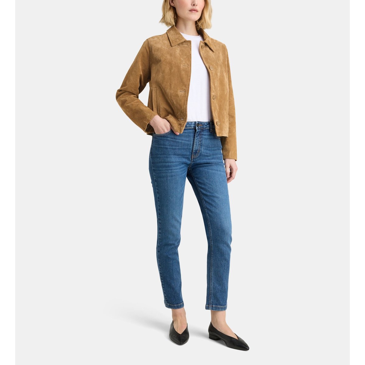 Blouson dakota daim droit court marron moyen, GALERIES LAFAYETTE