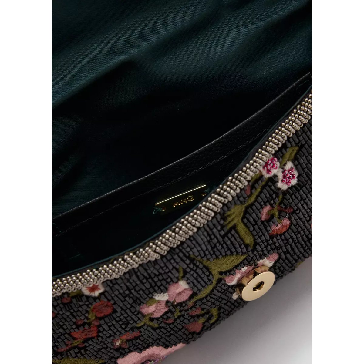 Sac avec broderie en strass imprimé à fleurs noir, MANGO