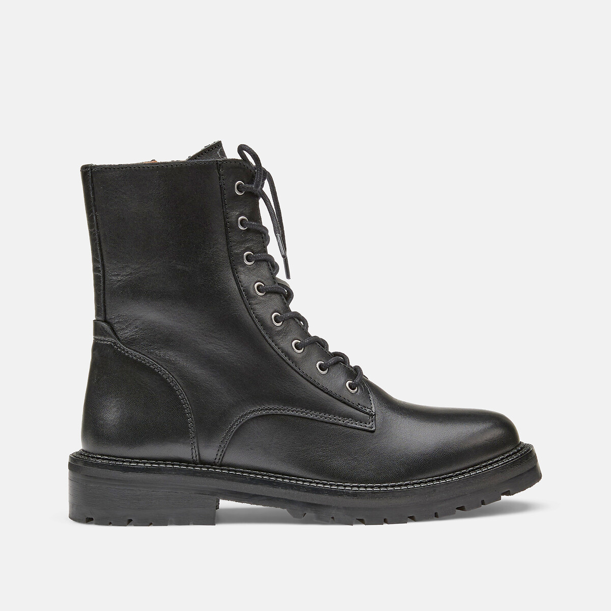 Bottines à lacets en cuir noir, LA REDOUTE COLLECTIONS