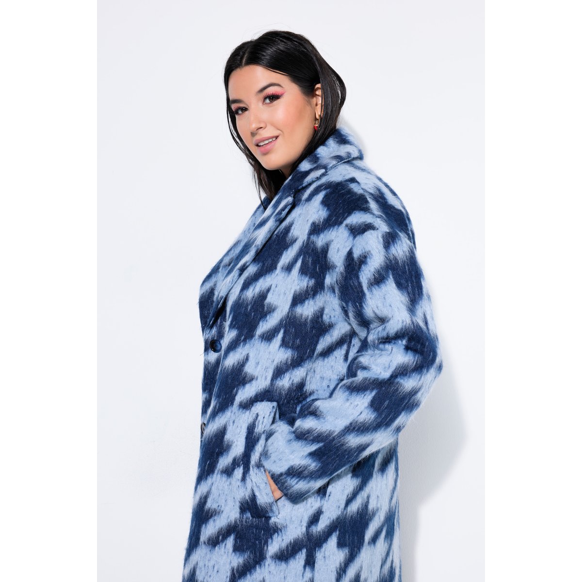 Manteau oversize à motif pied-de-poule et marine, STUDIO UNTOLD