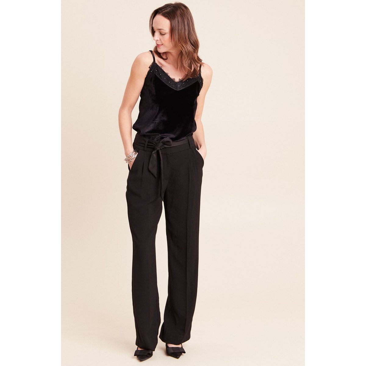 Pantalon satiné coupe droite noir, BREAL
