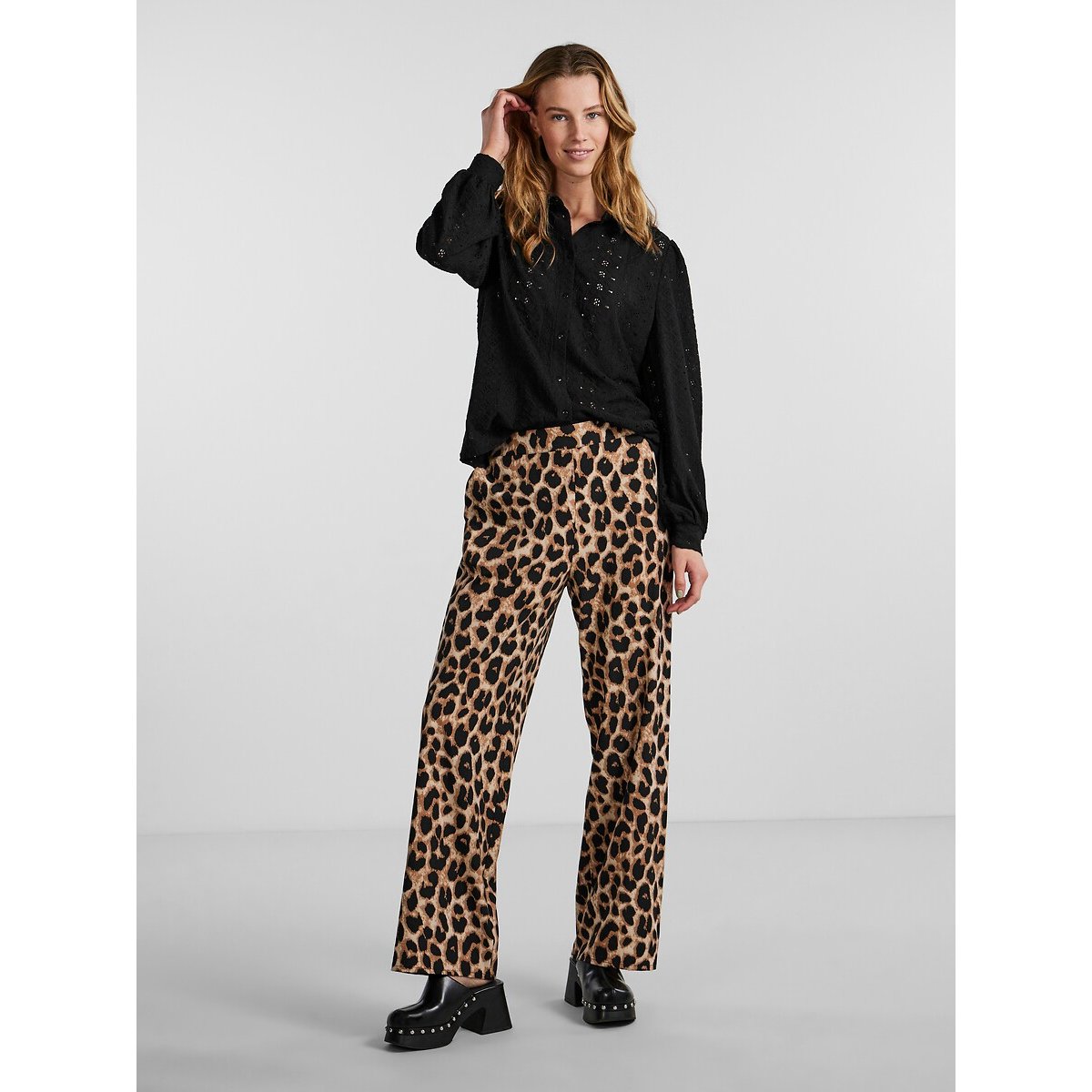 Pantalon léopard, taille haute imprimé léopard, PIECES