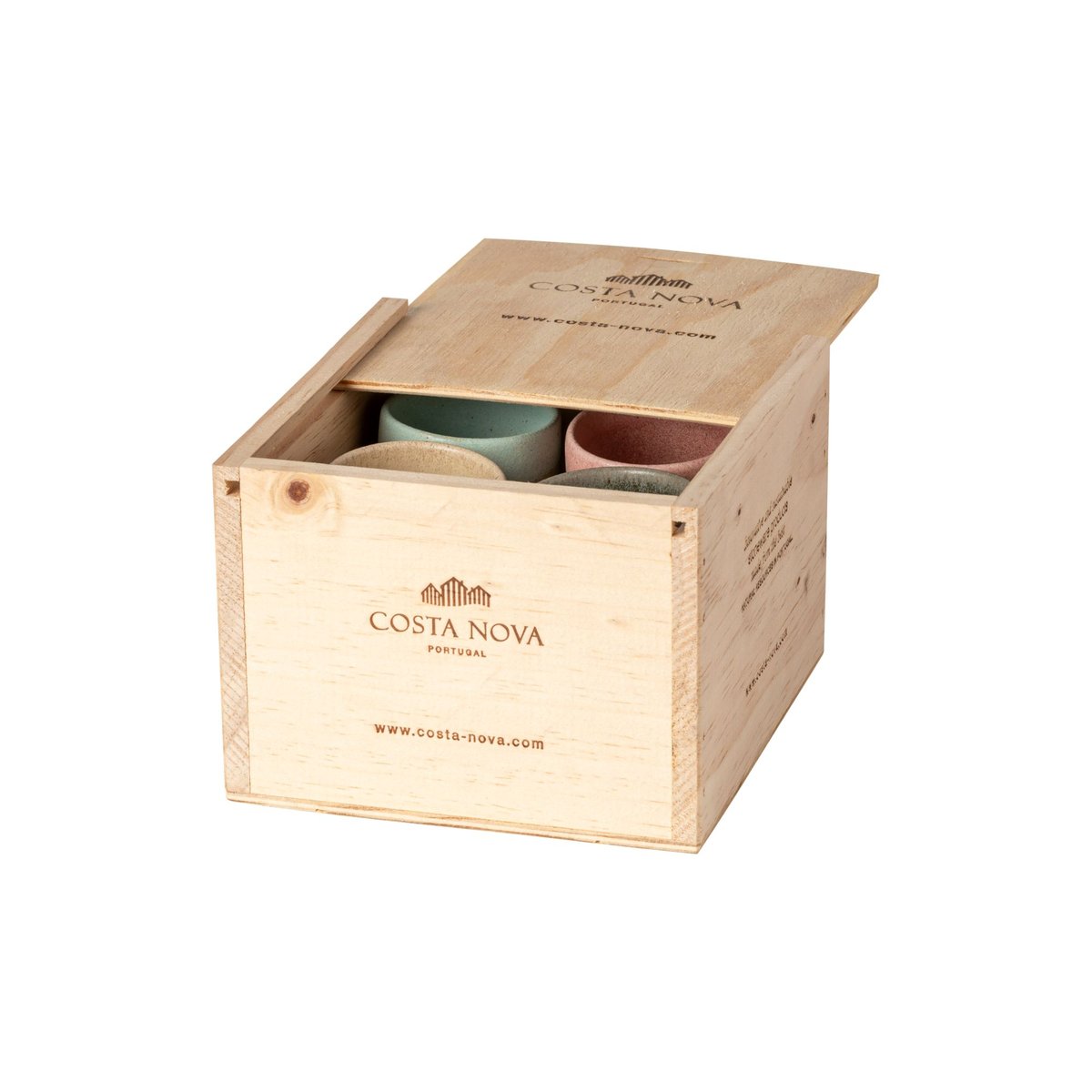 Boîte en bois avec  8 tasses espressos, ARENITO multicolore, COSTA NOVA