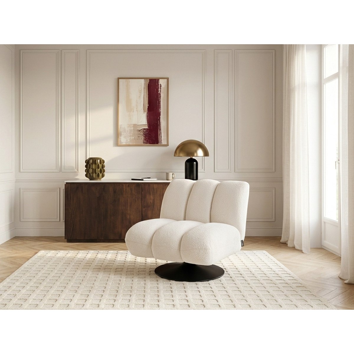 Fauteuil tissu bouclette, JANISSAIRE blanc, BOBOCHIC